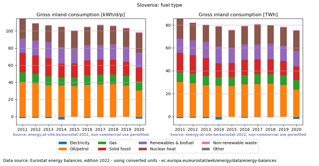 Gross inland energy consumption in 2020 for Slovenia