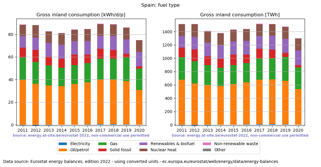 Gross inland energy consumption in 2020 for Spain