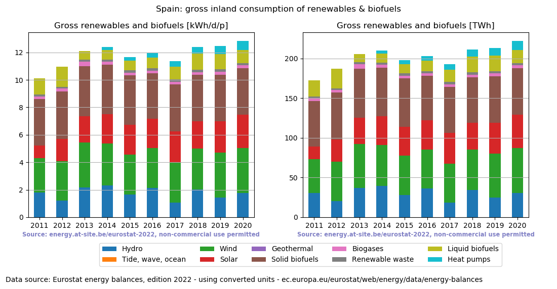 gross inland consumption of renewables and biofuels for Spain