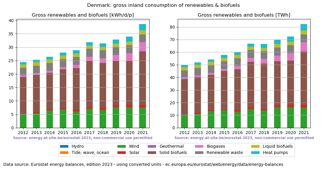 gross inland consumption of renewables and biofuels for Denmark