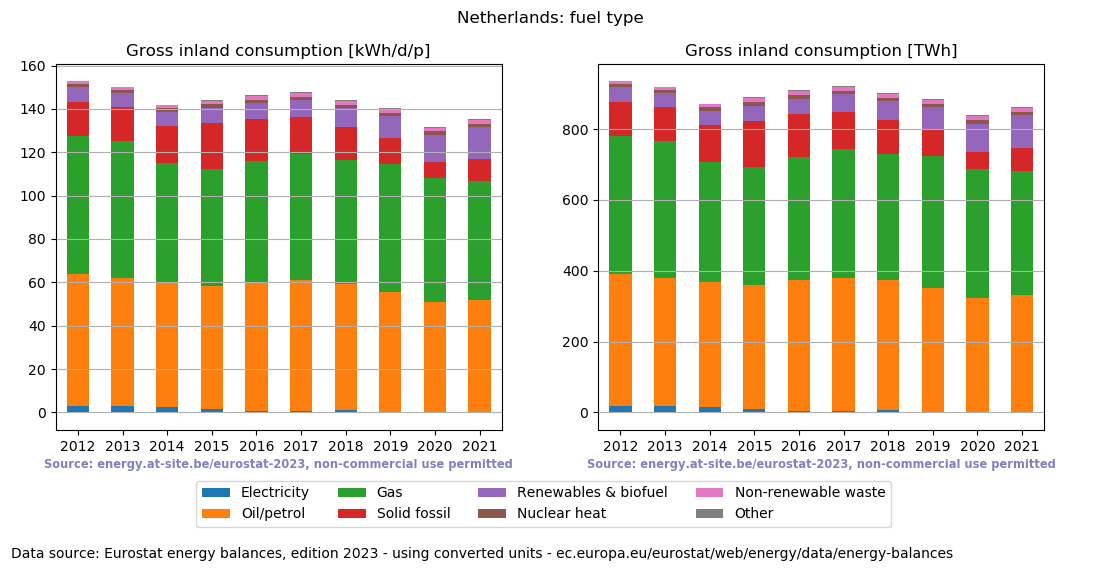 Gross inland energy consumption in 2021 for the Netherlands