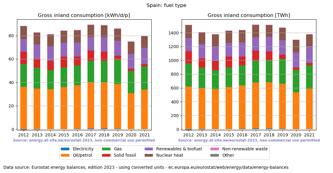 Gross inland energy consumption in 2021 for Spain