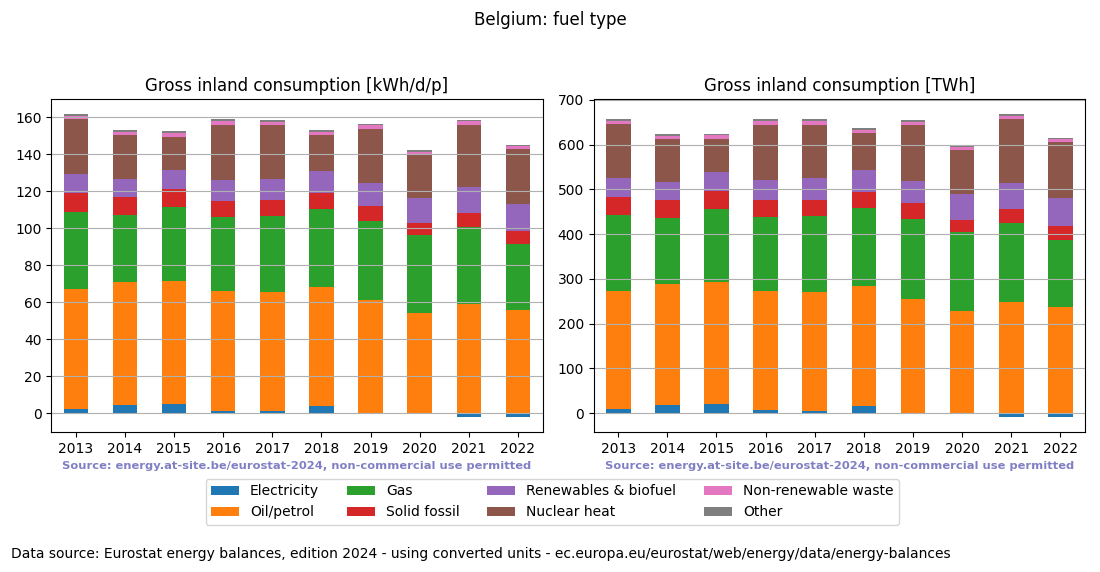 Gross inland energy consumption in 2022 for Belgium