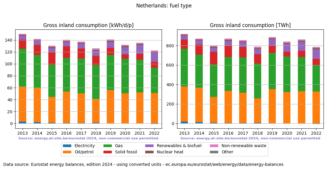 Gross inland energy consumption in 2022 for the Netherlands